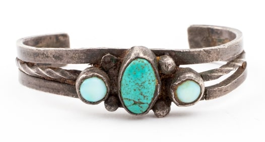 Navajo Dine Silver Turquoise Baby Bracelet