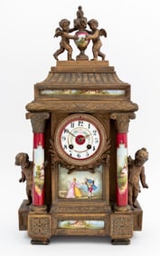 French Gilt Metal and Porcelain Mantel Clock