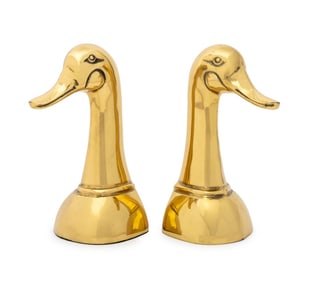 Modern Brass Duck Head Form Bookends, Pair