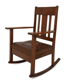 Arts and Crafts Oak Wood Rocking Chair