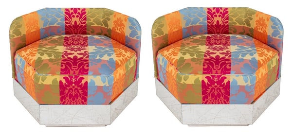 Milo Baughman Attr. Hexagonal Swivel Chairs, Pair