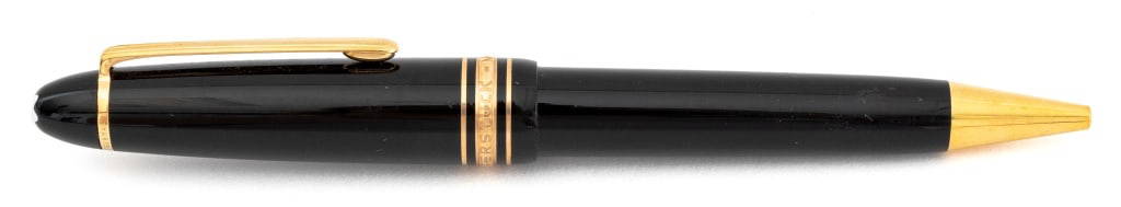 Montblanc Meisterstuck Ballpoint Pen: Montblanc Meisterstuck Ballpoint Pen, black resin body, marked serial number "VV1087099" and "Germany" to clip. 6" L x 0.75" Diameter. Provenance: From a West 12th Street Estate. Keywords: Designer, L