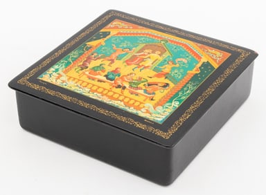Russian Black Lacquered Papier Mache Trinket Box