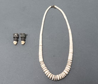Tribal Silver & Bone Necklace & Earring Set