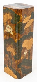Chinese Birds & Lotus Flowers Lacquered Pedestal