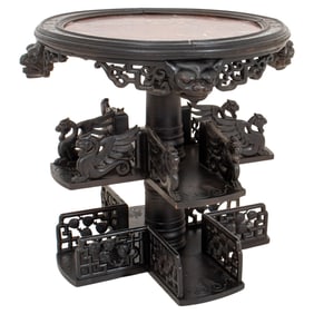 Chinese Red Marble Top Curio Side Table
