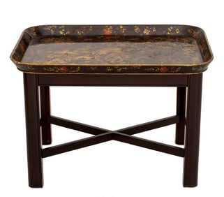 Tole Peinte Floral Motif Tray Table