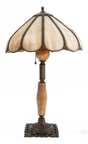 Arts and Crafts Slag Glass and Marble Lamp