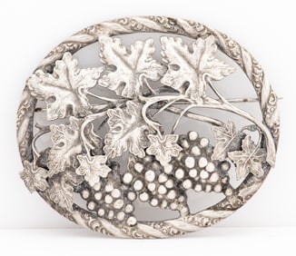 Georg Jensen Style Silver Repousse Grapes Brooch