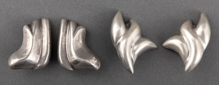 Modernist Freeform Sterling Silver Earclips, 2 Prs
