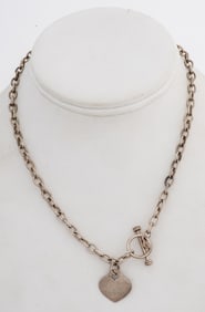 Tiffany & Co. Style Silver Heart Toggle Necklace