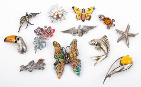 Designer Sterling Silver Brooches, 12