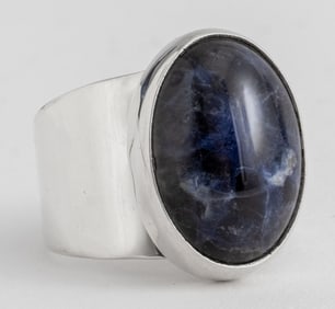 Silver Sodalite Oval Cabochon Ring