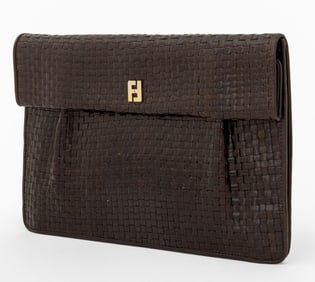 Fendi Woven Brown Leather Clutch Bag