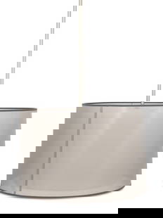Double Wall Drum Ceiling Pendant Lamp: Double Wall Drum Ceiling Pendant Lamp, cream inner layer, transparent grey cloth exterior. 40" H x 24" Diameter. Provenance: From a New York City Collection. Keywords: Lighting, Contemporary, Hanging