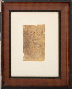 Old Master Figure Sketch Pencil on Vellum: Old Master, Figure Sketch, Pencil on Vellum, 18th century, inscribed "G.26" lower right, wood frame. Image: 5.5" H x 3.5" W; frame: 13.75" H x 11" W x 1.25" D. Provenance: From a New York City Collect