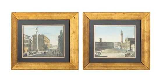 After Guiseppe Pera Hand-Colored Lithographs, Pair