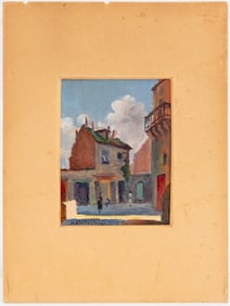 Natale Pollastrini Street Scene Oil on Board