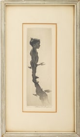 German School Boy Holding Shovel Engraving