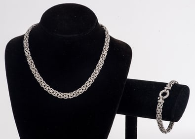 Italian Silver Byzantine Necklace & Bracelet Set