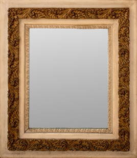 Baroque Style Carved Giltwood Wall Mirror: Baroque Style Carved Giltwood Wall Mirror, late 19th century. 31" H x 27" W. Provenance: From a New York City Collection. Keywords: Looking glass, Hall Mirror, Wall hanging, Vanity, Scroll carvings, F