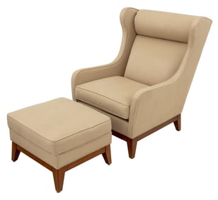 Ethan Allen Upholstered Wingback Chair & Ottoman