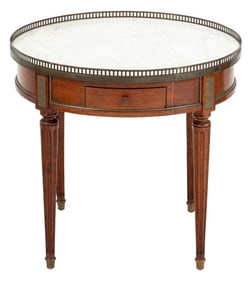 Louis XVI Style Walnut Circular Marble Side Table
