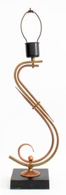 Mid-Century Brass and Copper Scroll Form Lamp