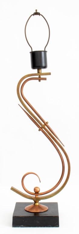 Mid-Century Brass and Copper Scroll Form Lamp (1 of 9)