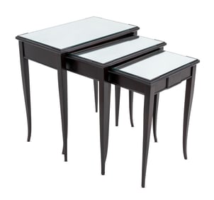 Modern Black Lacquered Mirrored Nesting Tables, 3