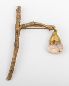 Signed Gilt Bronze & Rock Crystal Studio Brooch