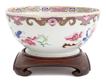 Chinese Famille Rose Porcelain Punch Bowl on Stand