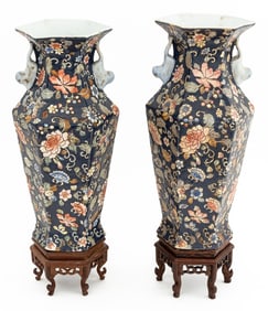 Chinese Hexagonal Porcelain Vases, Pair