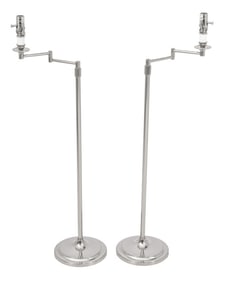 Chrome Swing-Arm Floor Lamps, Pair
