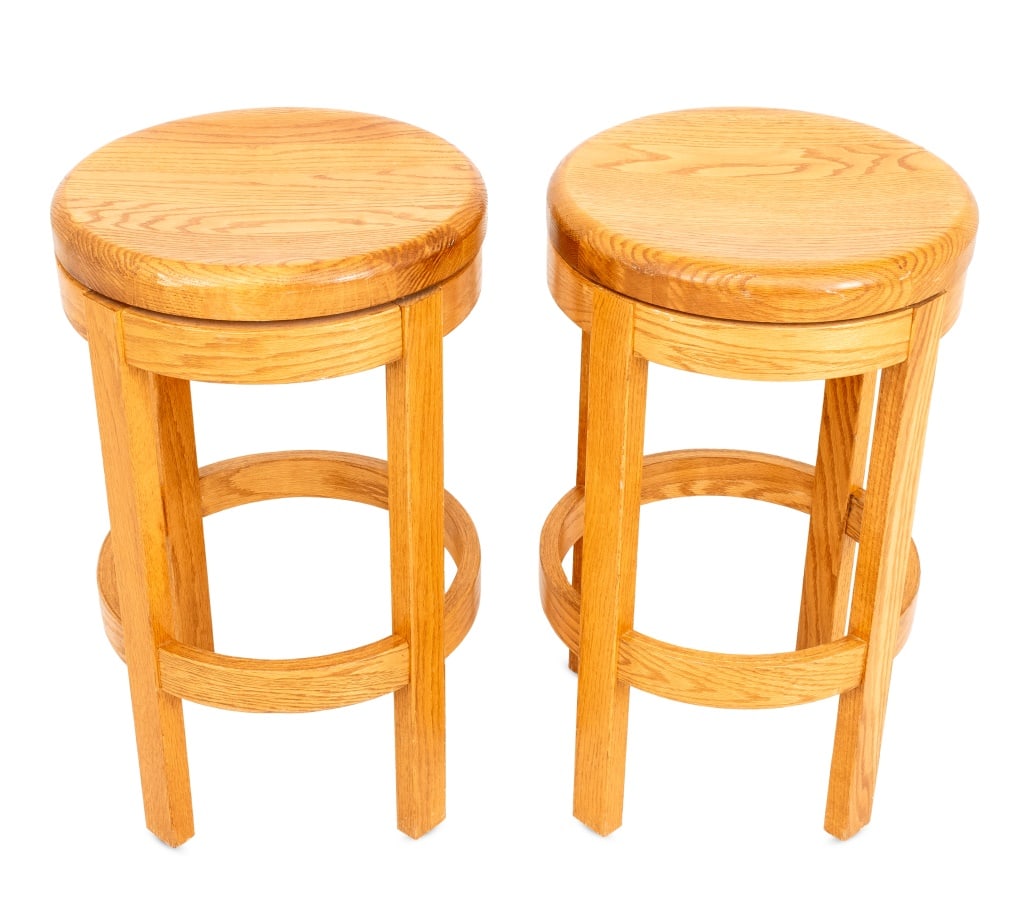 Swivel Oak Kitchen Bar Stools, Pair (1 of 4)