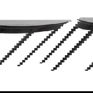 Modern Ebonized Wood Demilune Table: Modern Ebonized Wood Demilune Table. 30.25" H x 55" W x 20" D. Provenance: From the 50 East 89th Street estate of a 20th century photography collector. Keywords: Modern Furniture, Console table, D-sha