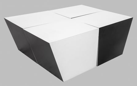 Postmodern Black & White Lacquered End Tables, 4