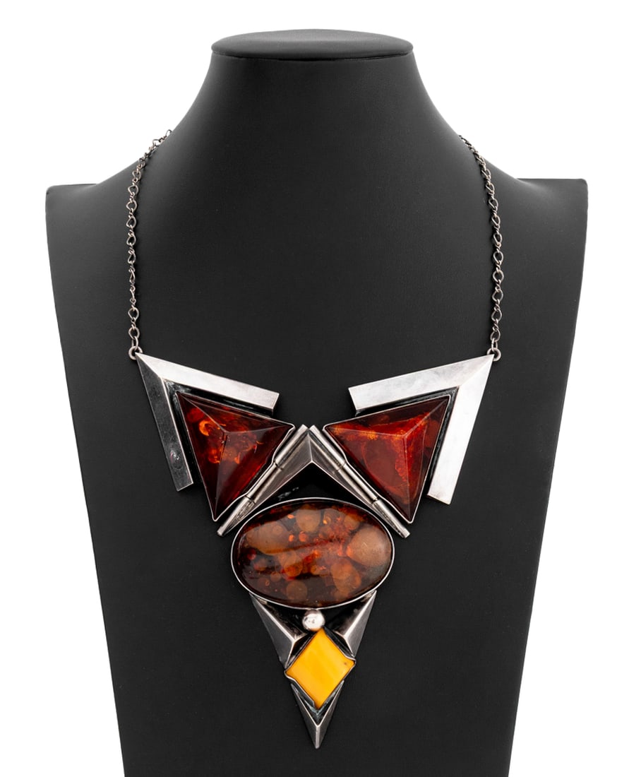 Modernist Sterling Silver Amber Statement Necklace (1 of 8)