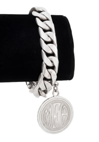 Mexican Coin Charm Solid Silver Curb Link Bracelet