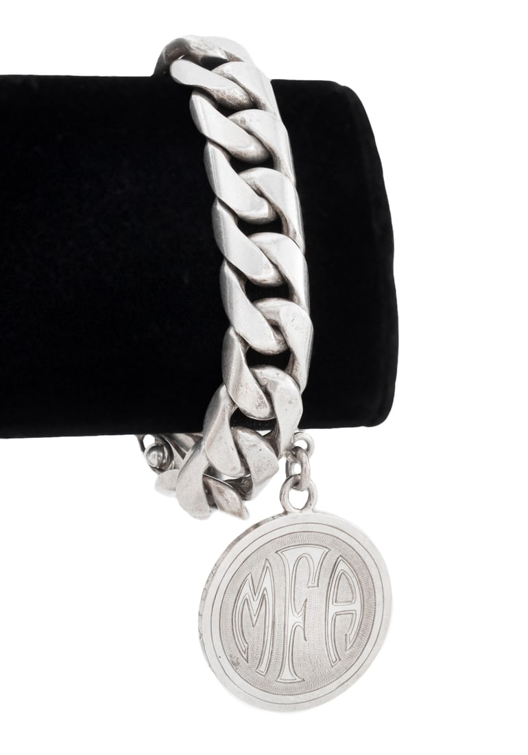 Mexican Coin Charm Solid Silver Curb Link Bracelet (1 of 6)