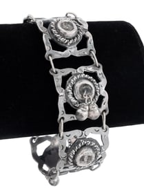 Modernist Sterling Silver Rattle Link Bracelet