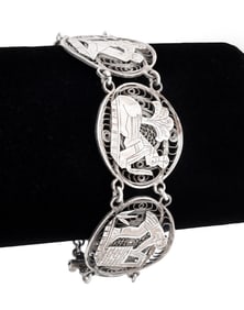 Biblical Motif Silver Filigree Link Bracelet