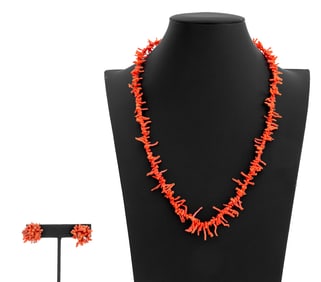 Red Coral Necklace & Earrings Set