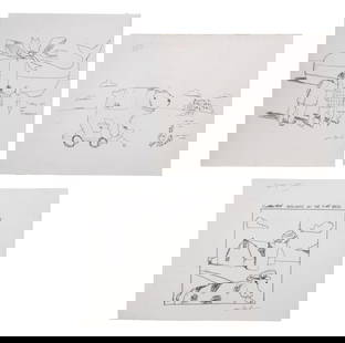 Michael Paraskevas Satirical Cartoons Graphite, 3: Michael Paraskevas (American, b. 1961), Three Satirical Cartoons, Graphite on Paper, comprising: "To Sag Harbor", signed in pencil lower right, "Gorachev Influence on the East End", signed in pencil l