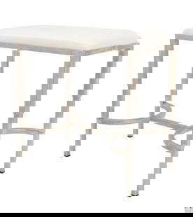 Art Deco Style Chrome and White Leather Stool: Art Deco Style Chrome and White Leather Stool, apparently unmarked. 17.5" H x 18" W x 10" D. Provenance: From a New York City Collection. Keywords: Modern Furniture, Skyscraper style, Seating, Foot