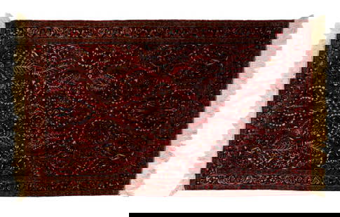 Iranian Sarouk Rug, 7' x 4' 1.5": Iranian Sarouk Wool Rug, with red ground and all-over floral pattern, with "Made in Iran" label. 7' L x 4' 1.5" W. Provenance: From a New York City Collection. Keywords: Carpet, Floor Covering, Area