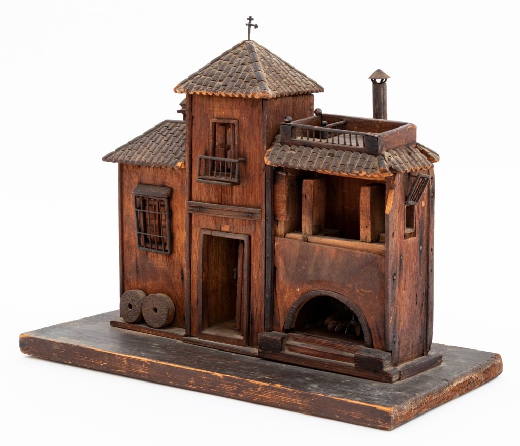 Folk Art Carved Wood Two-Story House (1 of 6)