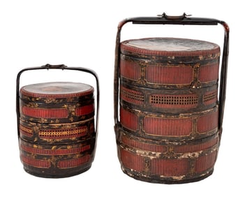 Chinese Red & Black Lacquered Wedding Baskets, 2