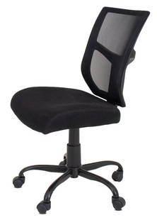 Black Fabric Upholstered Swivel Office Chair: Black Fabric Upholstered Swivel Office Chair, atop caster wheels. 36" H x 19.5" W x 19.5" D; seat: 21" H. Provenance: Property from a 140 Riverside Drive Estate. Keywords: Modern Furniture, Office cha