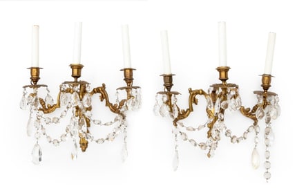 Hollywood Regency Candelabra 3-Arm Sconces, Pair